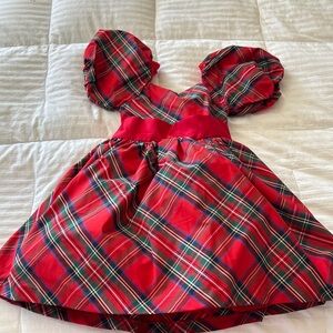 Red Plaid Puff Sleeve Dress
